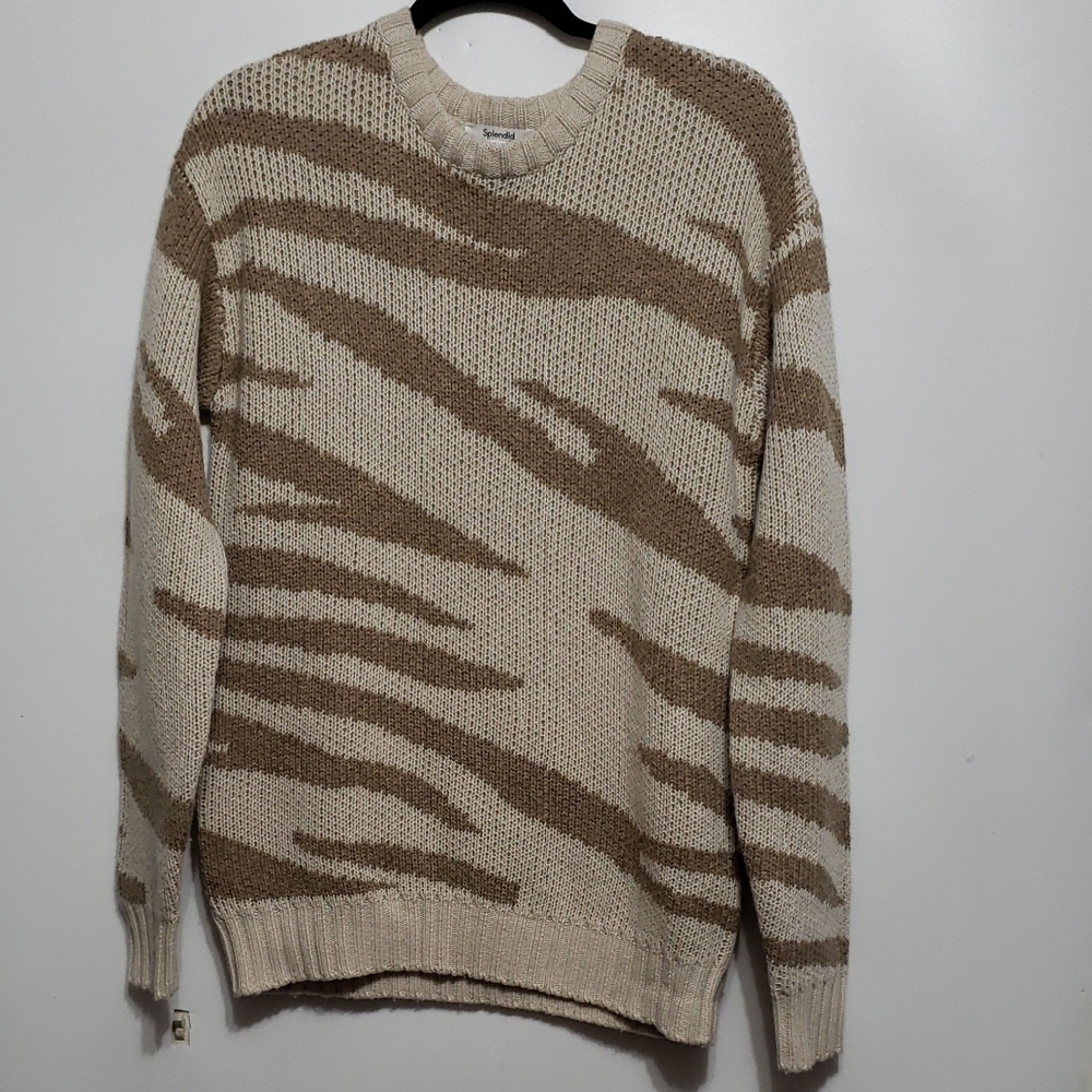 SPLENDID Collection Caseblend Zebra Long Sleeve Beige and Brown L Boho Sweater S